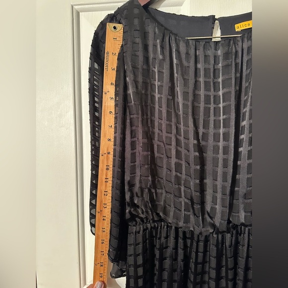 ALICE + OLIVIA Small Black Silk Blend Semi-Sheer Windowpane Little Black Dress - Picture 6 of 11